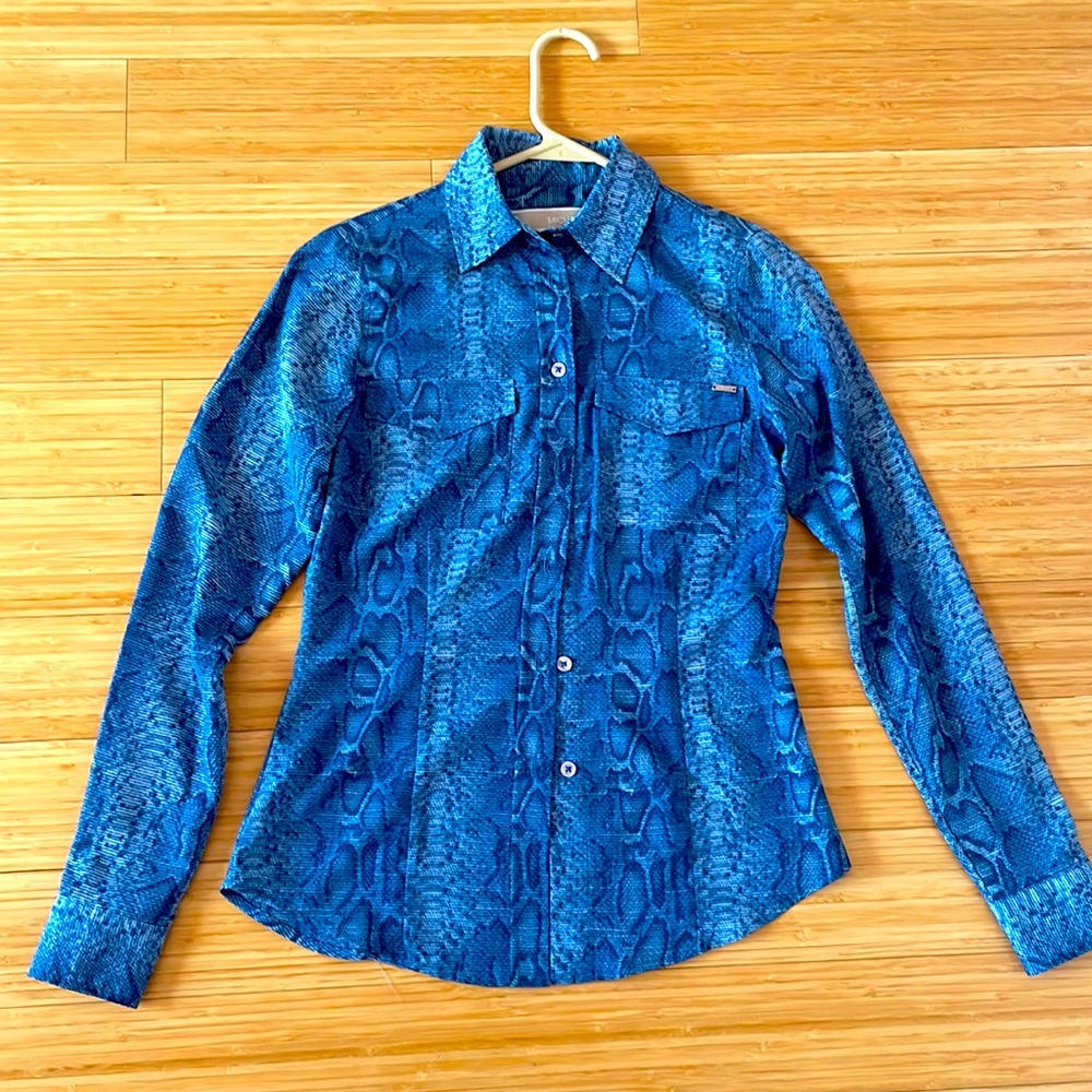 Michael Kors snake blue print blouse .